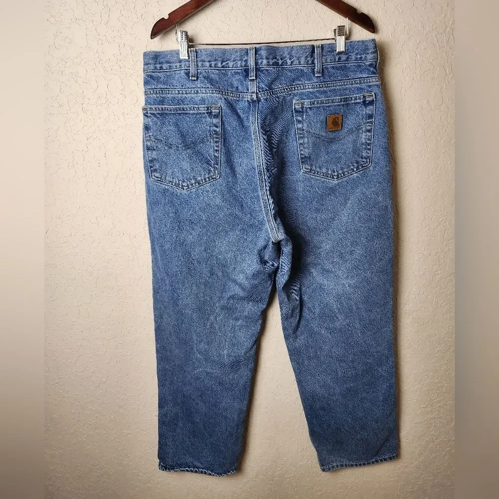 Carhartt Relaxed Fit Straight Leg Flannel Lined Denim Jean Blue Size 38x30